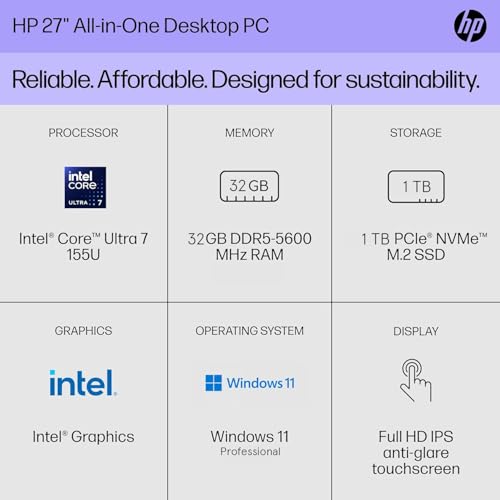 HP 27" FHD Touchscreen Desktop, Intel Ultra 7 - Image 2