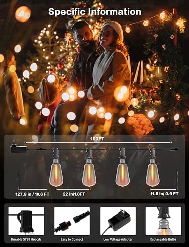 HslyT Outdoor LED Patio String Lights 100FT - Image 2