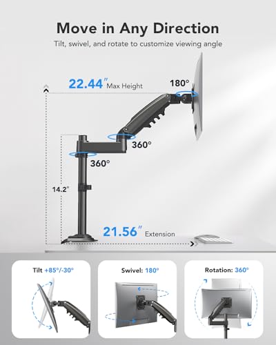HUANUO Adjustable Single Monitor Arm Desk Mount - Image 3