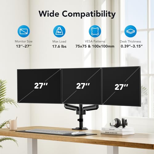 HUANUO Triple Monitor Stand For 13-27 Inch Screens - Image 2