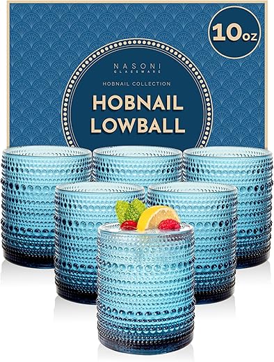 NASONI GLASSWARE Indigo Hobnail Lowball Glass Set
