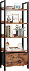 Furologee Industrial 5-Tier Bookshelf With Drawers