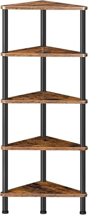 HOOBRO Industrial 5-Tier Corner Bookshelf, Rustic Brown