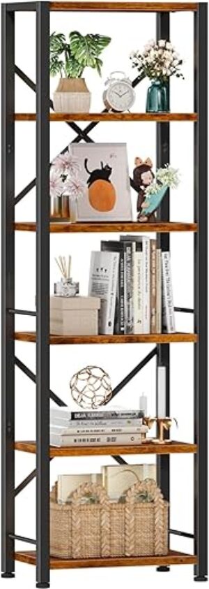 Furologee Industrial 6 Tier Narrow Bookcase Organizer