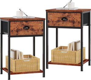 Furologee Industrial Nightstands Set With Storage Shelves