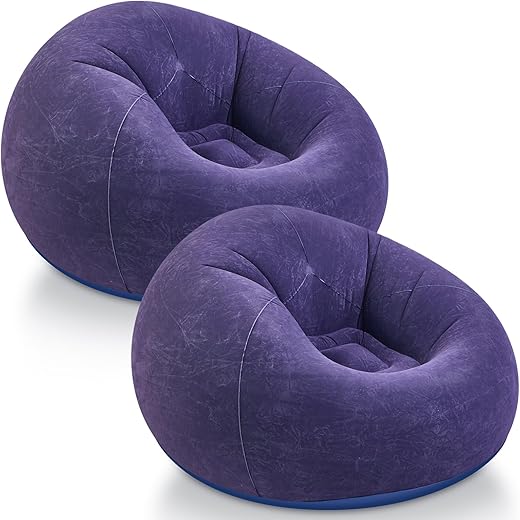 Realspring Inflatable Lazy Sofa Blow Up Chairs (Blue, 2 Pcs)