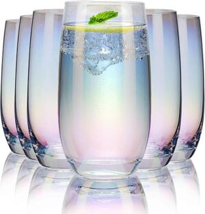 CUKBLESS Iridescent Crystal Highball Glasses Set