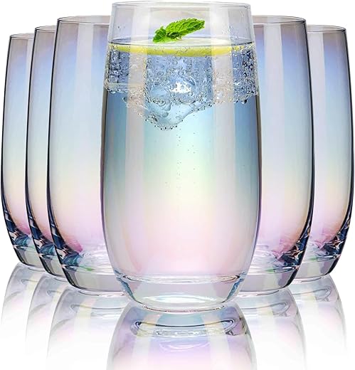 CUKBLESS Iridescent Crystal Highball Glasses Set