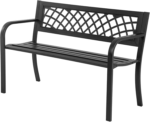 FDW Iron Steel Frame Patio Bench, Black