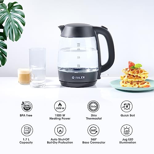 ISILER Electric Kettle, 1.7 L Glass Boiler - Image 2