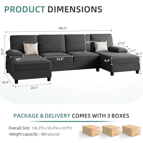 JAMFLY Sectional Sofa with Double Chaises - Image 2