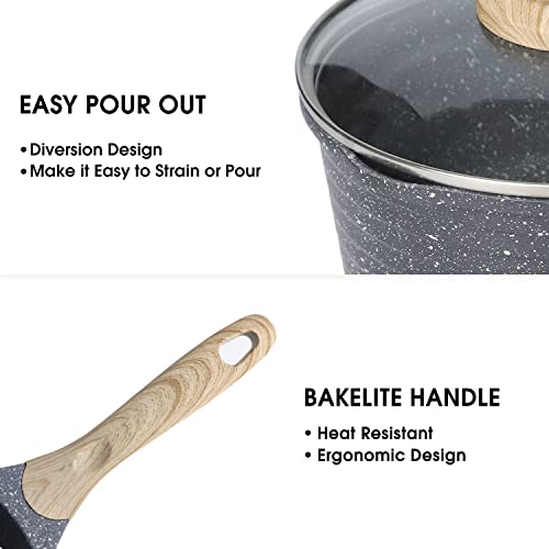 JEETEE Nonstick Granite Coating Saucepan Set, Grey - Image 3