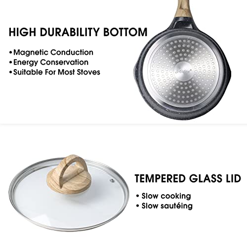 JEETEE Nonstick Granite Coating Saucepan Set, Grey - Image 4