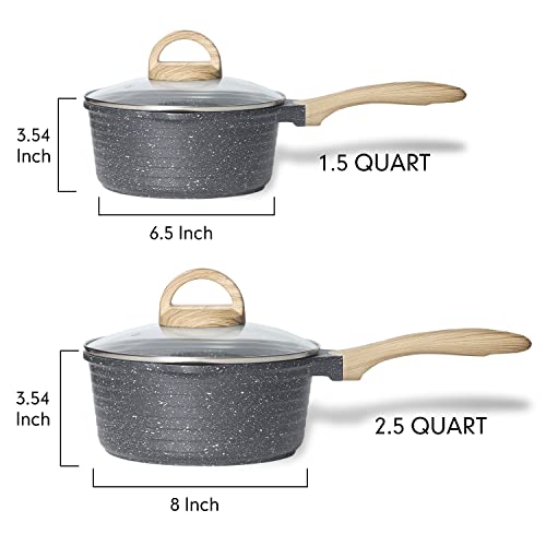 JEETEE Nonstick Granite Coating Saucepan Set, Grey - Image 2
