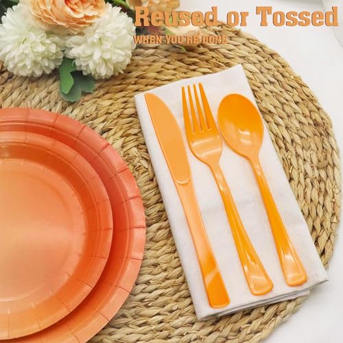 joy akkess Orange Plastic Silverware Set, 150 Pcs - Image 3