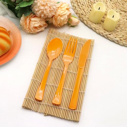 joy akkess Orange Plastic Silverware Set, 150 Pcs - Image 5
