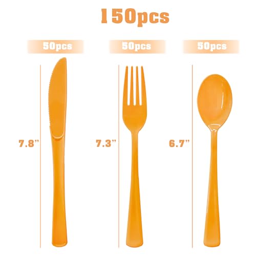 joy akkess Orange Plastic Silverware Set, 150 Pcs - Image 2