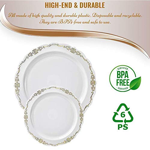 Kaya White Vintage Round Disposable Dinner Plates - Image 4