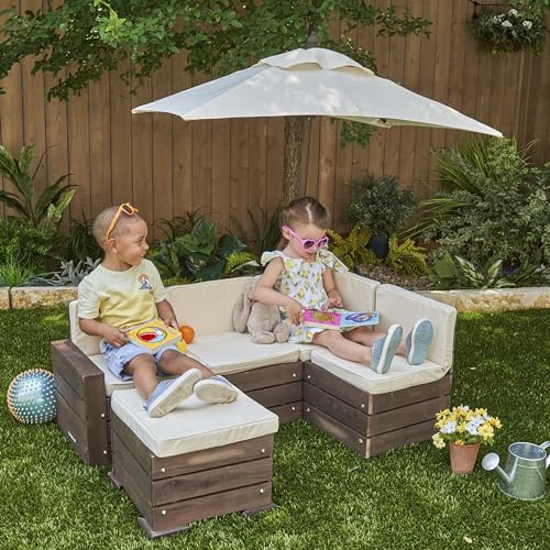 KidKraft Wooden Outdoor Sectional Ottoman & Umbrella Set - Image 3
