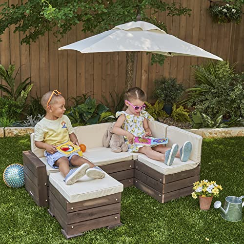 KidKraft Wooden Outdoor Sectional Ottoman & Umbrella Set - Image 2