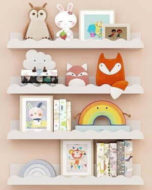Seocry Kids' Bookshelf Set Of 4 - White Floating Nursery Shelves