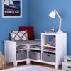 Martha Stewart Kids’ Corner Nook – Creamy White: Wooden Storage Bench Bookcase