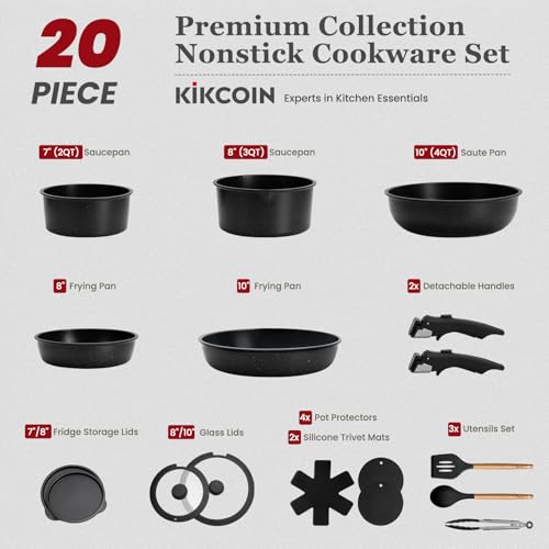 Kikcoin 20 Pcs Nonstick Cookware Set With Removable Handles - Image 2