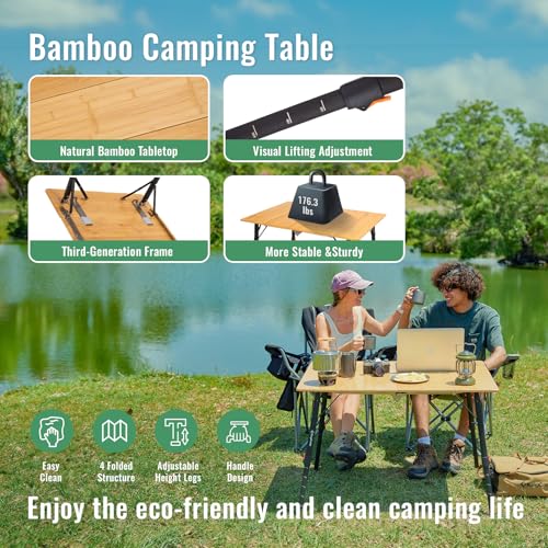 KingCamp Bamboo Folding Table With Adjustable Height - Image 3