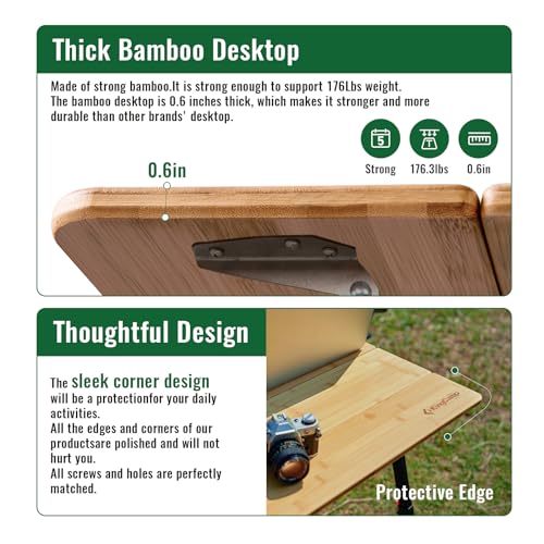 KingCamp Bamboo Folding Table With Adjustable Height - Image 4