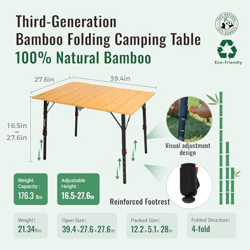 KingCamp Bamboo Folding Table With Adjustable Height - Image 2