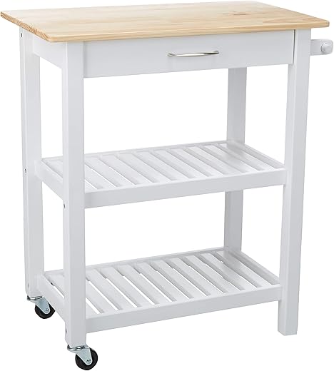 Amazon Basics Kitchen Island Cart With Storage, Solid Wood Top