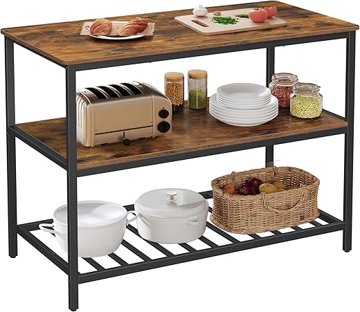 VASAGLE Kitchen Island With 3 Shelves, UKKI01BX
