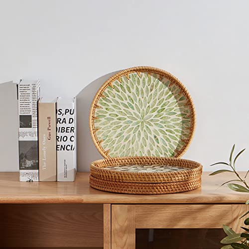 Kmelep Rattan Tray With Pearl Inlay, Leaf - Image 3
