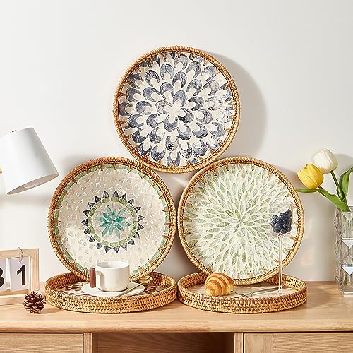 Kmelep Rattan Tray With Pearl Inlay, Leaf - Image 4