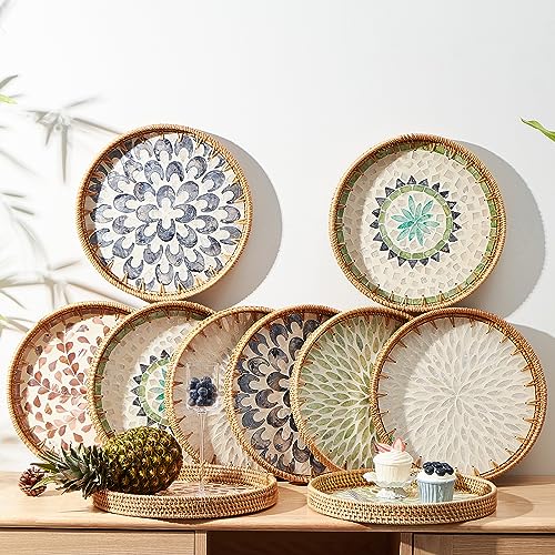 Kmelep Rattan Tray With Pearl Inlay, Leaf - Image 5