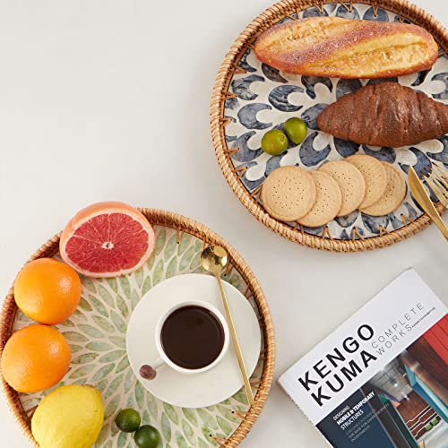 Kmelep Rattan Tray With Pearl Inlay, Leaf - Image 2
