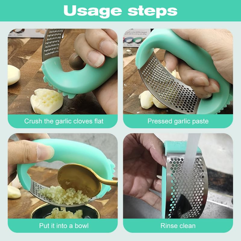 Kruggo Stainless Steel Garlic Press with Peeler - Image 3