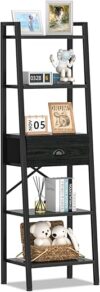 Furologee Ladder Shelf With Drawer, Tall Bookcase