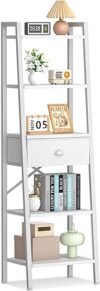 Furologee Ladder Shelf With Drawer, Tall Bookcase