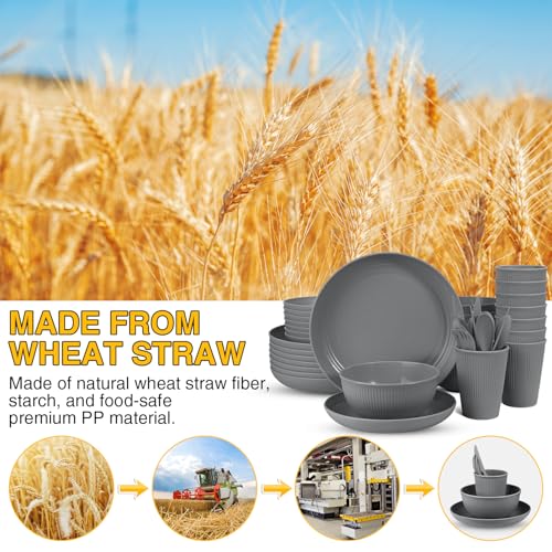 Laerjin Wheat Straw Unbreakable Dinnerware Set, Gray - Image 3