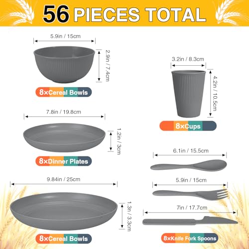 Laerjin Wheat Straw Unbreakable Dinnerware Set, Gray - Image 2
