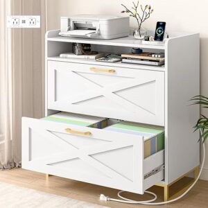 Vabches Lateral File Cabinet With Charging Station