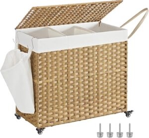 SONGMICS Laundry Hamper With Lid, 3-Section