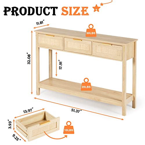 LAZZO Rattan Console Table With Storage Drawers - Image 3