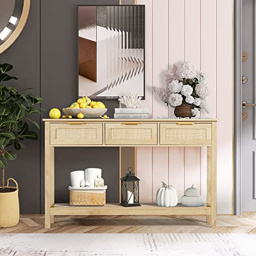 LAZZO Rattan Console Table With Storage Drawers - Image 2
