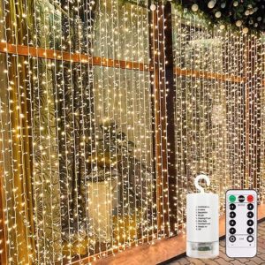 echosari LED Curtain Lights Battery Operated, 9.8ft×9.8ft