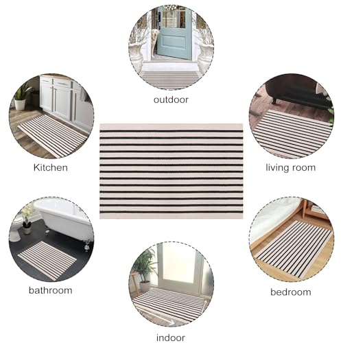 LEEVAN Black And White Striped Outdoor Rug - Image 3