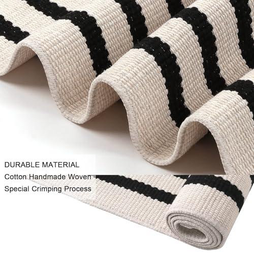 LEEVAN Black And White Striped Outdoor Rug - Image 4