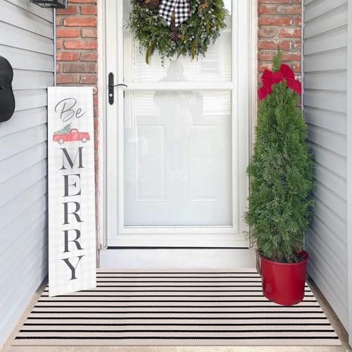 LEEVAN Black And White Striped Outdoor Rug - Image 2