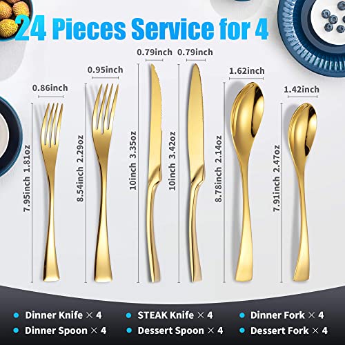 Lemeya Gold Silverware Set, 24-Piece Stainless Steel - Image 2